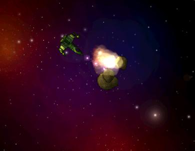 ethosAROIDSfx spaceship, asteroids and explosions against a starfield